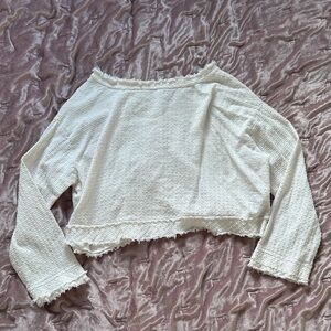 Free People Cream Open Back Textured Knit Top